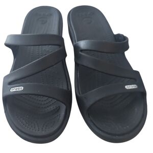 CROCS Women's Black Patricia Low Wedge Slip On Sandals 11.